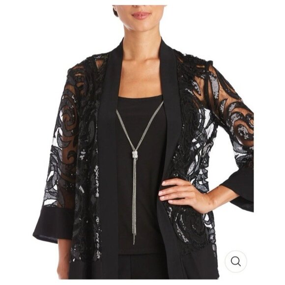 R & M Richards 16W Black 3 Pc Set Jacket Pant Suit Party Wedding Guest $190 NEW - Picture 3 of 16